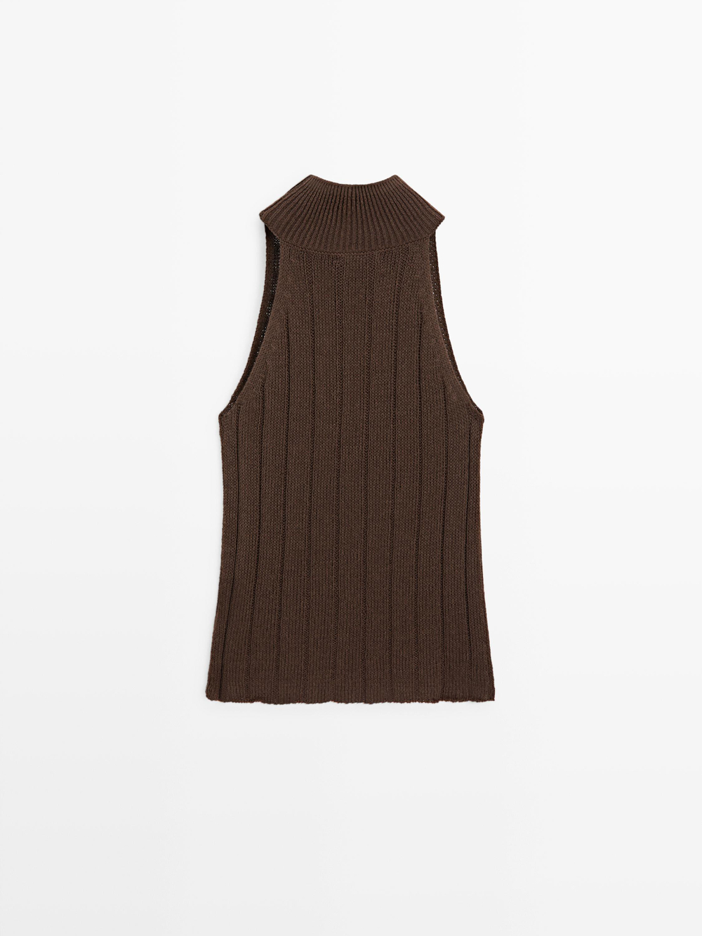 Massimo Dutti Топ из смесовой хлопка с горловиной халтер, шоколадный