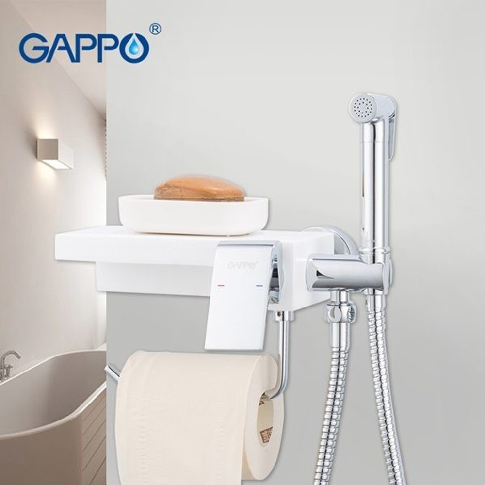 Смеситель GAPPO G7296 с бумагодержателем и гигиеническим душем, белый кварц