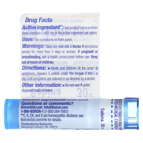 Boiron, Sabina, 30C, обезболивающее при менструации, примерно 80 гранул