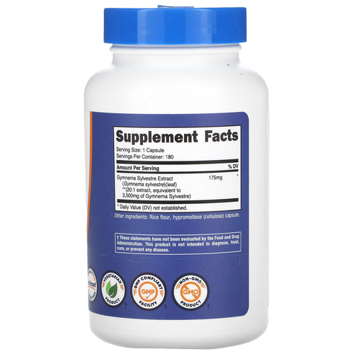 Nutricost, Джимнема сильвестра, 3500 мг, 180 капсул