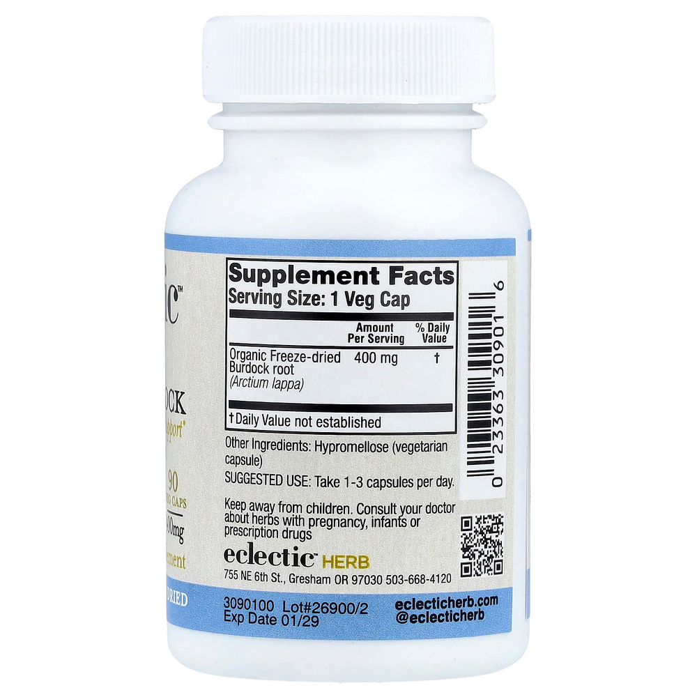 Eclectic Herb, сублимированный лопух, 400 мг, 90 вегетарианских капсул