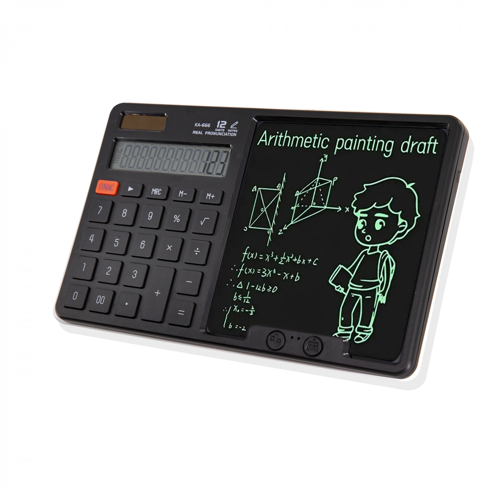 Калькулятор с графическим планшетом Alingar 12 разрядов, 245*158*15 мм, черный, выдвижная подставка, 2 стилуса, батарея АААх2 не в комплекте