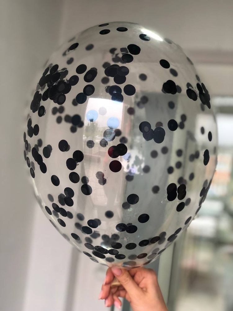 Воздушный шар с наполнением конфетти круглое черное ПАЛИТРА №4182