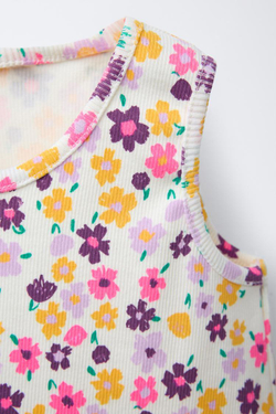 ZARA МАЙКА В РУБЧИК С ПРИНТОМ, ТЕМНАЯ МАЛЬВА