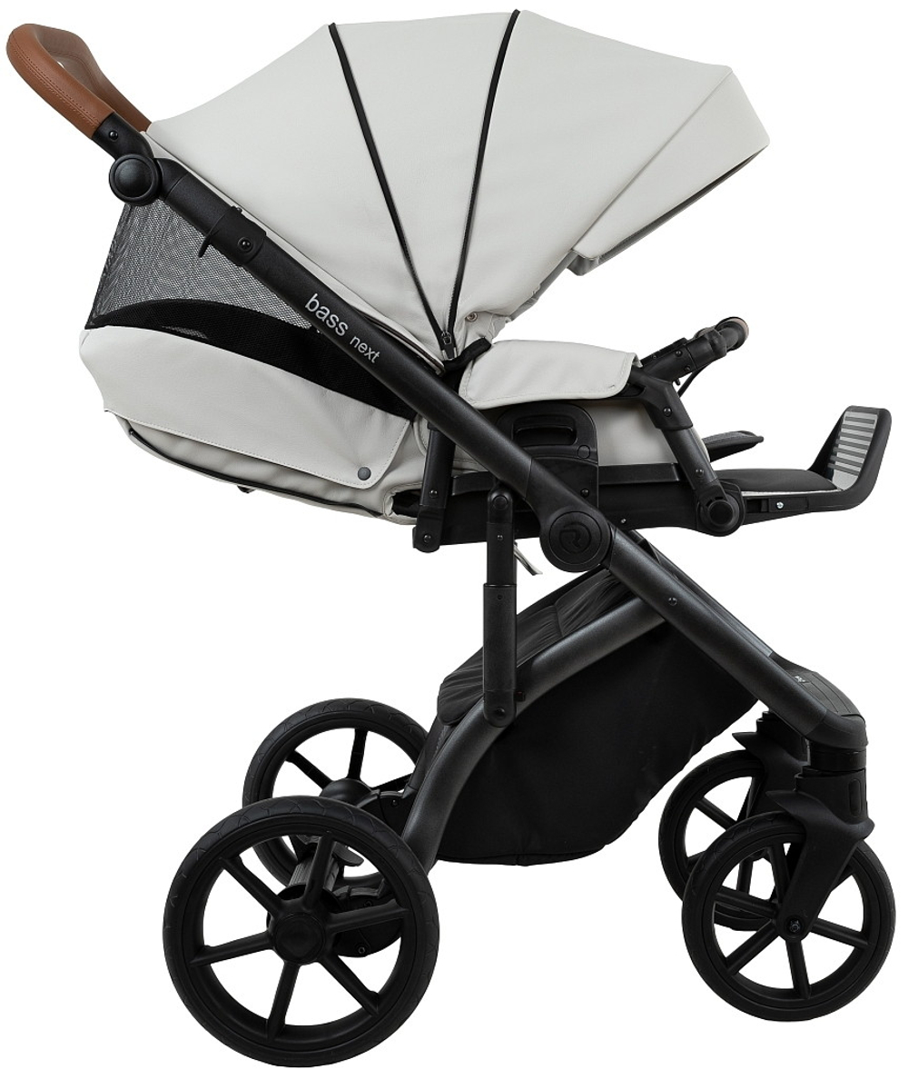Детская коляска Roan Bass Next Кожа 2.0 3 в 1 с автокреслом Tutis Elo Lux EduSky Black BNL/70/2 Island Stone /Black/ руч.Коричневый