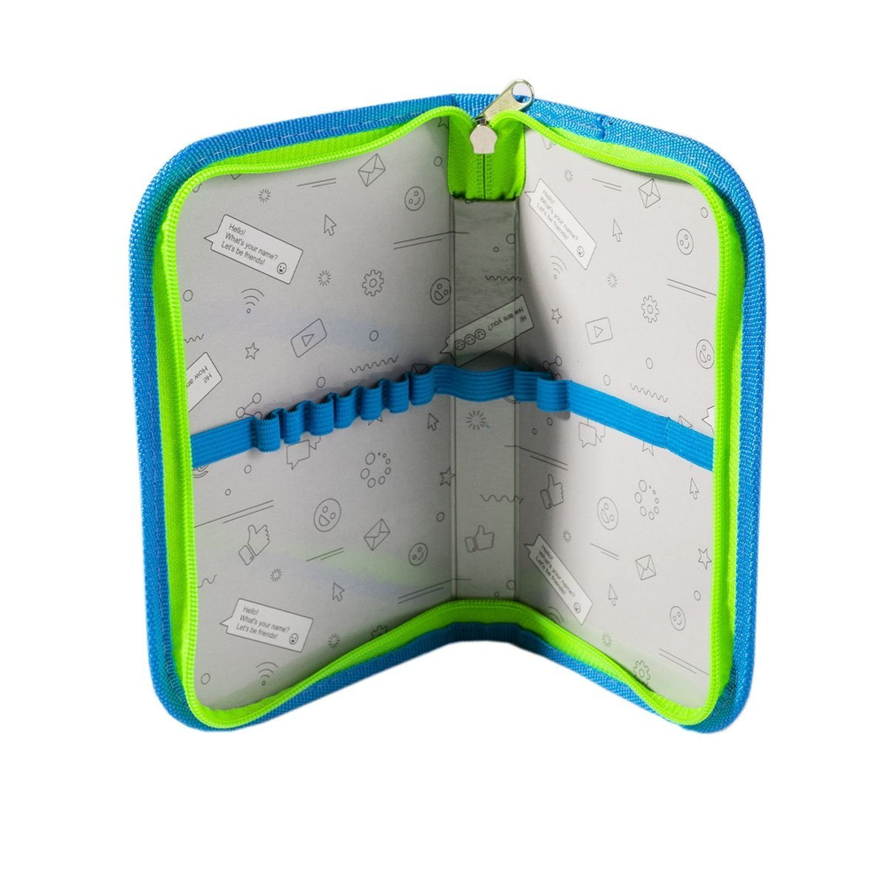 Пенал 1 отделение 1 откидная планка Alingar, лам. картон, молния, 200 х 130 х 20 мм, "Клякса", синий (зеленая клякса монстрик)