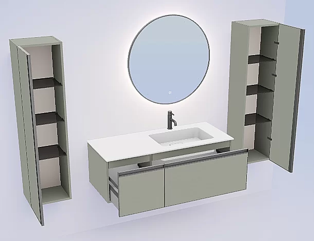 Тумба с раковиной Armadi Art QUATRO 2 140 LUNA/профиль ANTHRACITE/раковина белая L-R