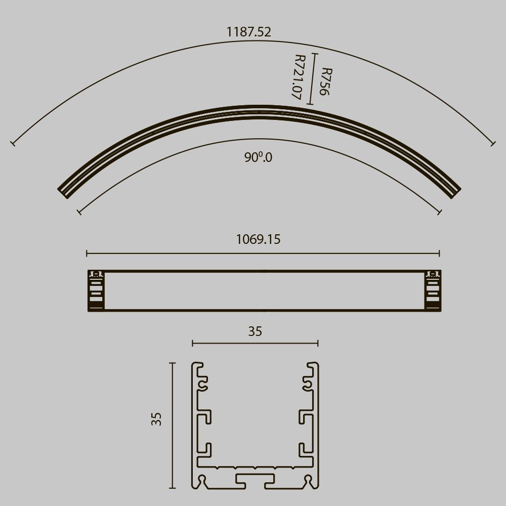 35x35 Ø1500мм внутренний 1/4 круга Maytoni ALM-3535R-B-IN-90°-1.5M
