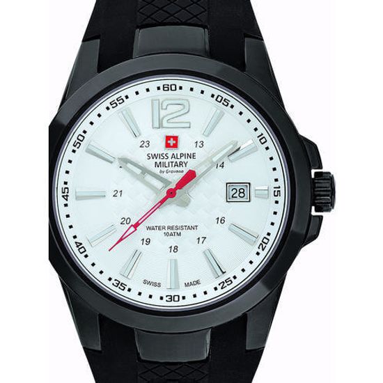 С ремешком Мужские наручные часы с черным силиконовым ремешком Swiss Alpine Military 7058.1873 mens watch 43mm 10ATM
