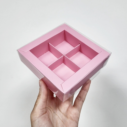 Коробка на 4 конфеты Премиум Розовая матовая , 12*12*3 см