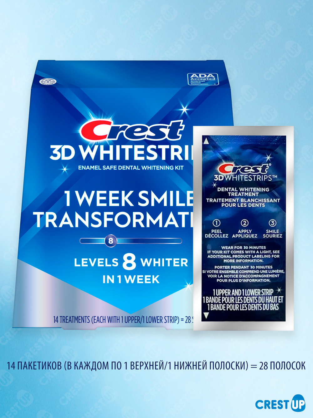 Отбеливающие полоски для зубов Crest 3D Whitestrips 1 Week Smile Transformation (Glamorous White)