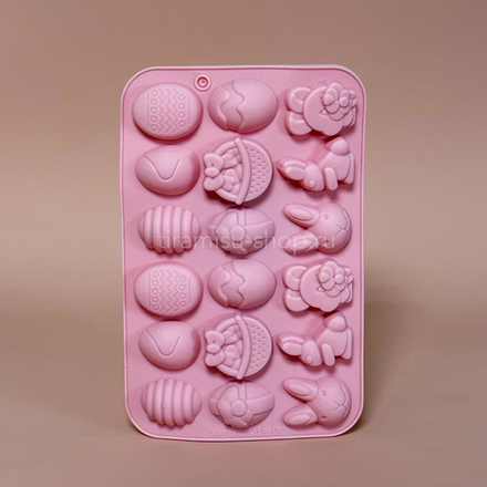 Форма силиконовая «Пасхальные кролики», 18 ячеек, 19×12,5×1см, цвет розовый
