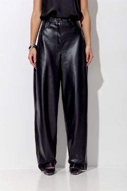 Брюки Baggy из экокожи черного цвета