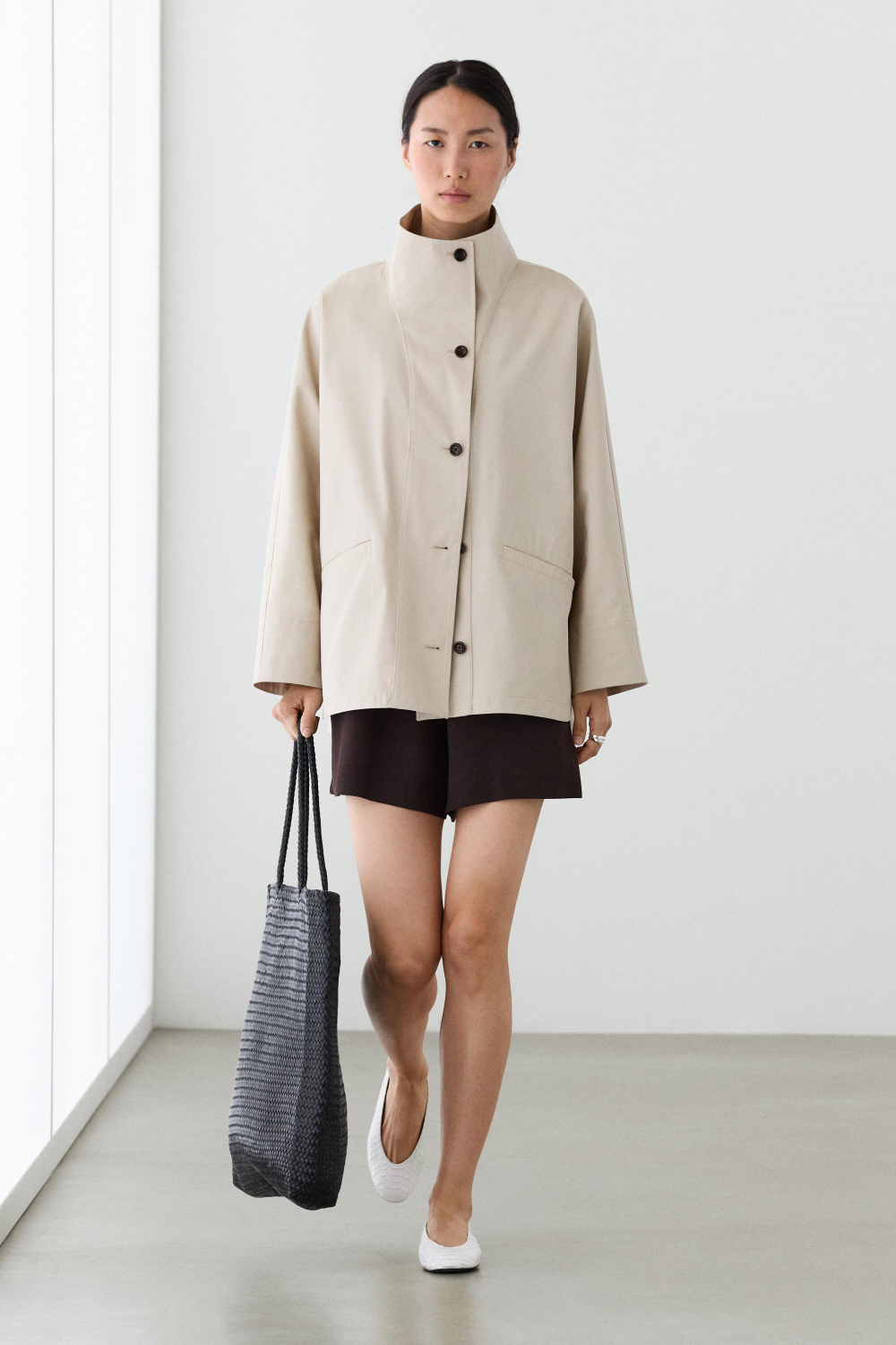 Massimo Dutti Куртка с воротником-стойкой, натуральный/кремовый