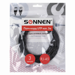 Кабель (патчкорд) UTP 5E категория RJ-45 3 м SONNEN для подключения Интернета по локальной сети LAN (4 штуки в упаковке)