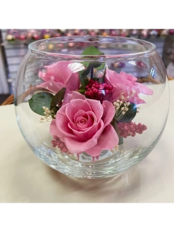натуральные кустовые розы в стекле, вакуум*