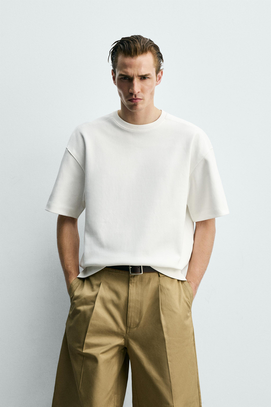 ZARA ТОЛСТОВКА RELAXED FIT ИЗ ИНТЕРЛОКА, БЕЛЫЙ