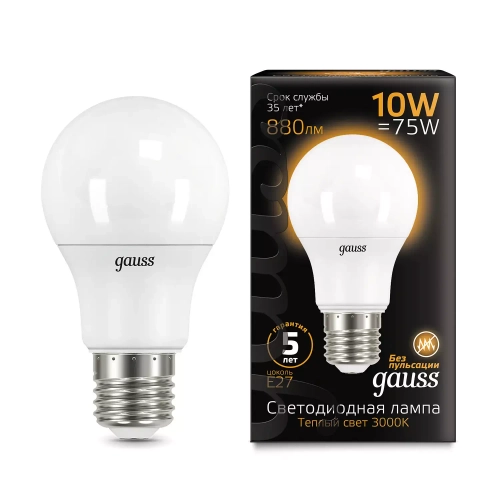Лампа Gauss Led A60 10W E27 880 lm 3000K 102502110