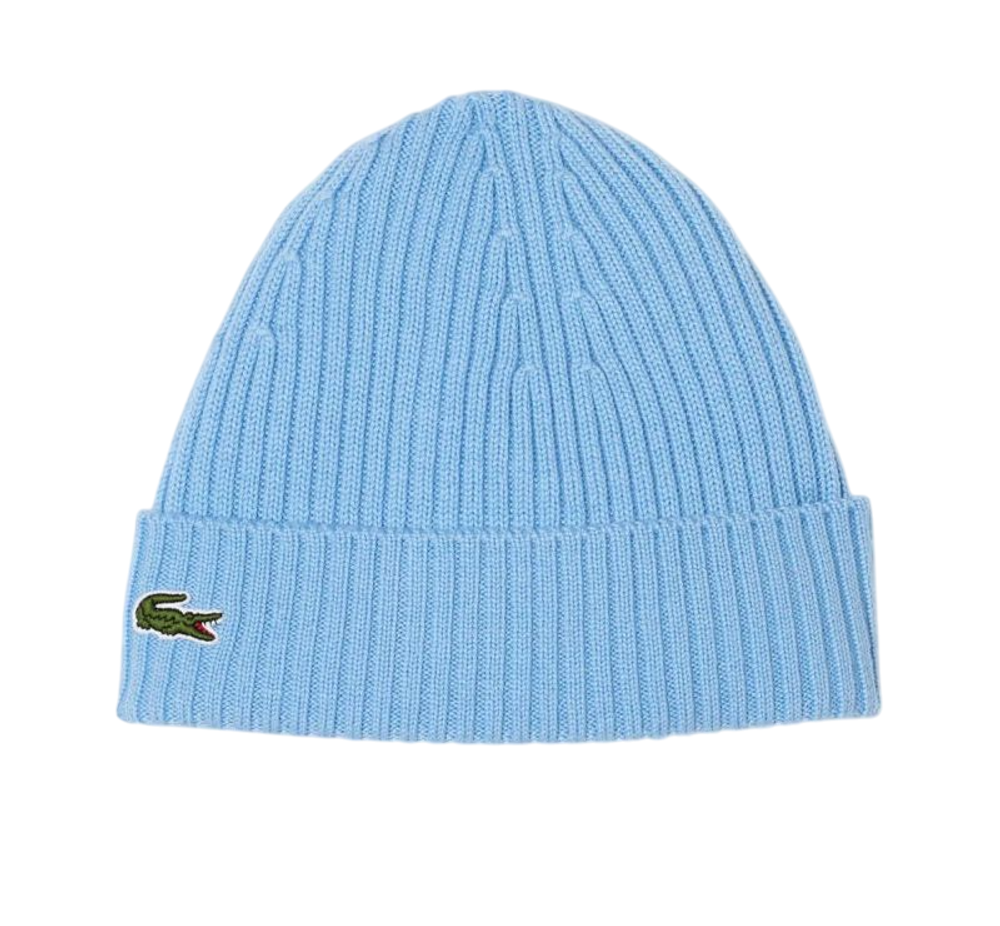 Шапка зимняя Lacoste Unisex Ribbed Wool Beanie - blue