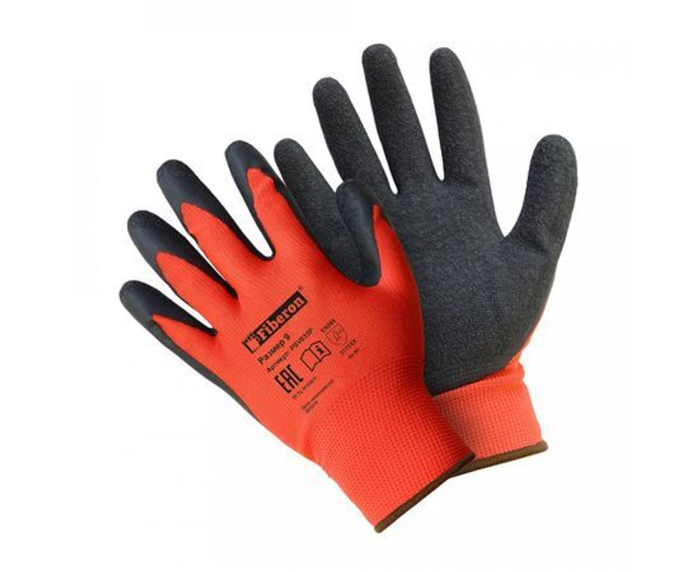 Перчатки полиэстер с текстурированным латексным покрытием L (размер 9) PSV035P Fiberon - 1 пара.