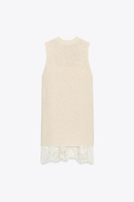 ZARA КОМБИНИРОВАННОЕ ТРИКОТАЖНОЕ ПЛАТЬЕ, ЭКРЮ