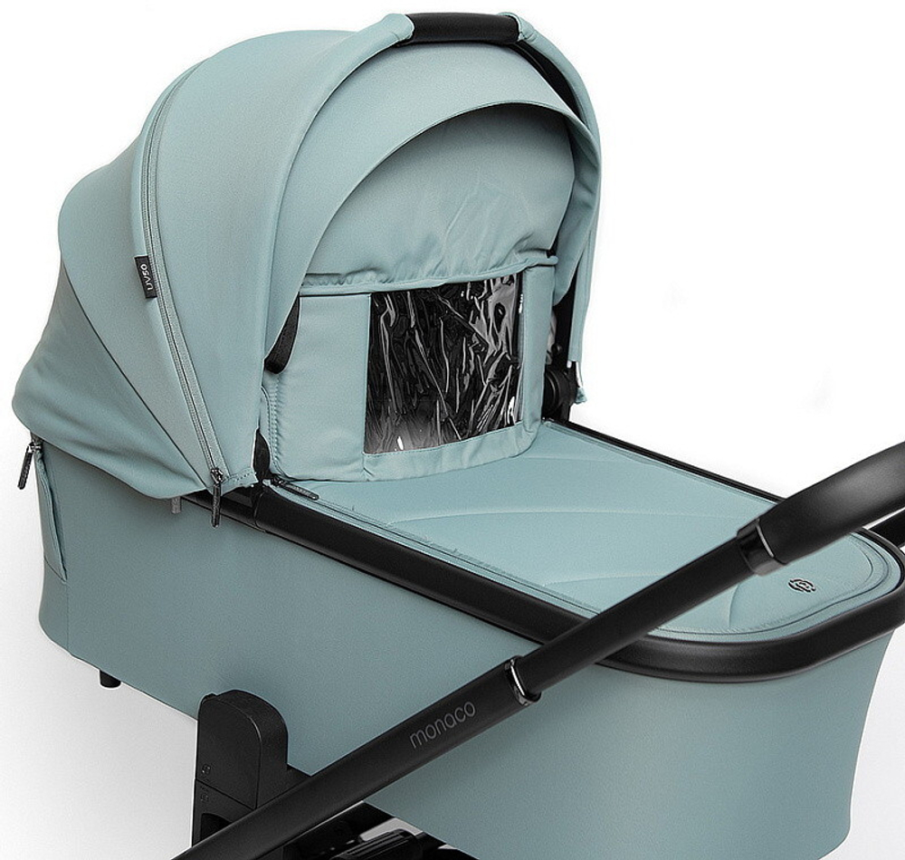 Детская коляска Peppy Monaco 3 в 1 с автокреслом Verona Black Mint (мятный), рама черная