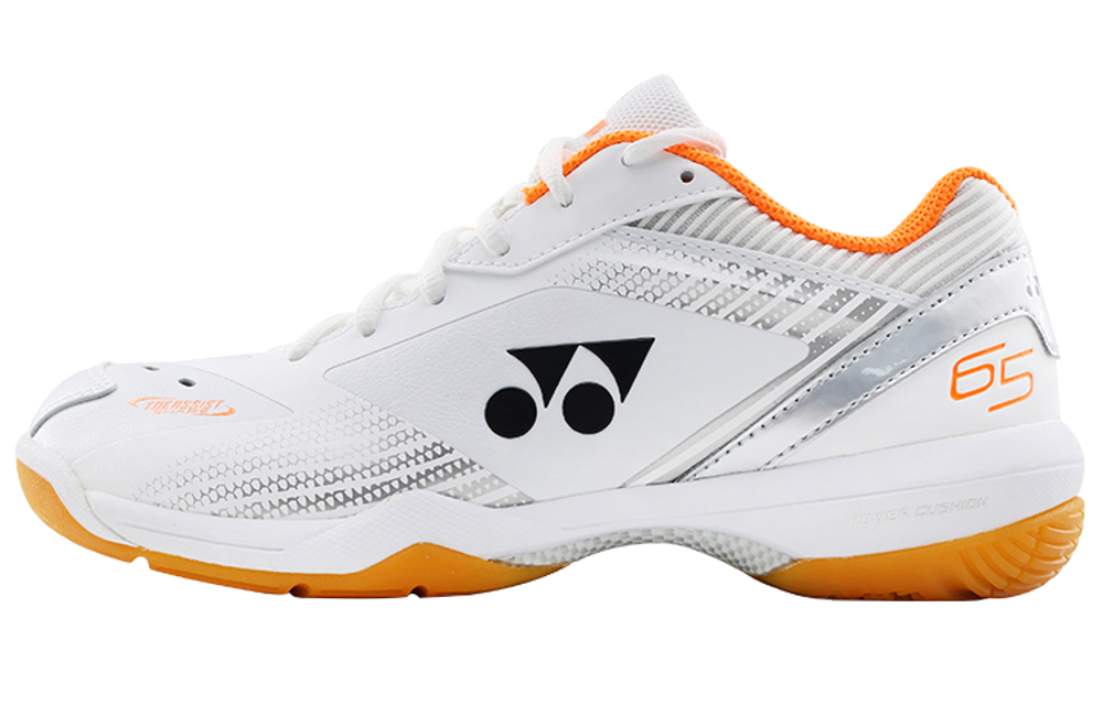 YONEX 65 3 Textile, Synthetic Leather Comfortable Low top Badminton Shoes Unisex White Silver Orange Wide Fit