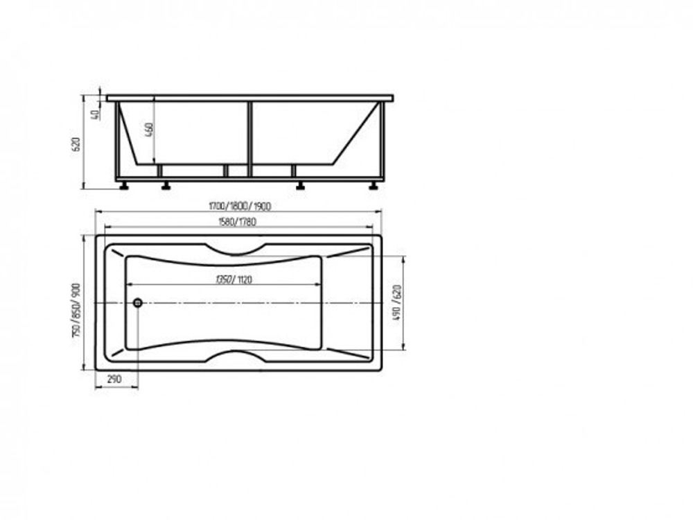 Ванна акриловая прямоугольная ФЕНИКС 180х85 AQUATEK (с каркасом и фронтальной панелью)