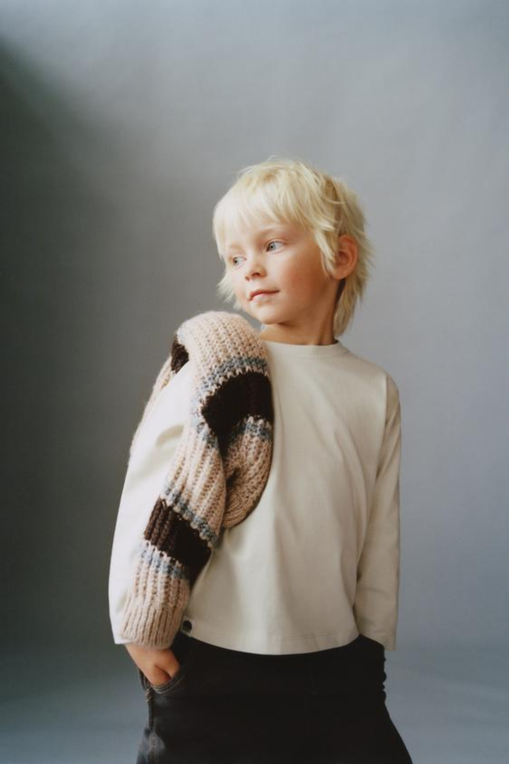 ZARA СВИТЕР В ПОЛОСКУ, СВЕТЛО-БЕЖЕВЫЙ