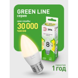 Лампа светодиодная ЭРА GREEN LINE LED B35-8W-830-E27 GL 8Вт свеча теплый свет E27 | Лампы cветодиодные Свеча (B/C)