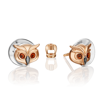 Серьги-пусеты «Загадочность» из комбинированного золота с эмалью