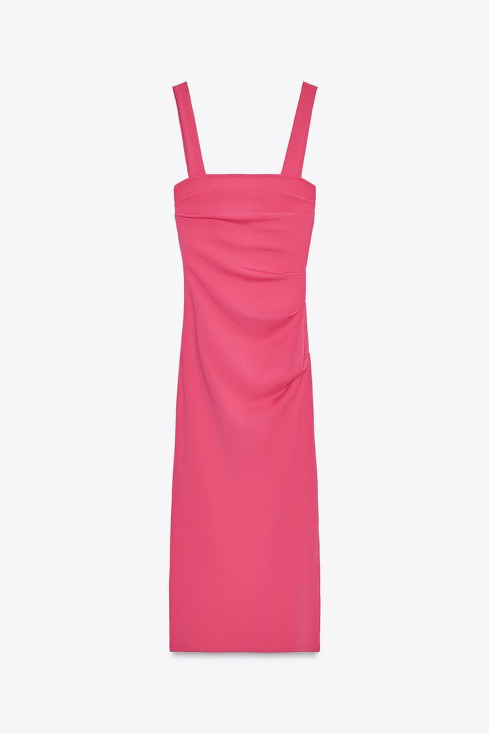 ZARA ПЛИССИРОВАННОЕ ПЛАТЬЕ МИДИ, ЦВЕТ ФУКСИИ