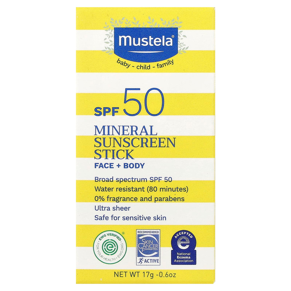 Mustela, минеральный солнцезащитный стик, SPF 50, 17 г (0,6 унции)