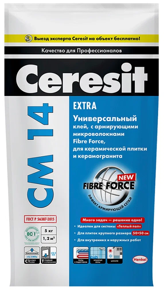 Клей для кафеля CERESIT CM14 внутр./наруж. работ (5кг)
