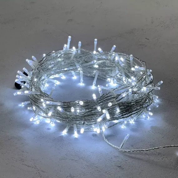 Светодиодная гирлянда 20 м., 200 холодных белых LED ламп, 24V., прозрачный силиконовый провод, IP65, Beauty Led (EST200-10-1W)