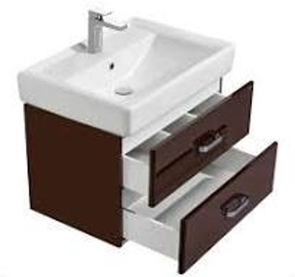 Тумба под раковину, АМЕРИНА, 70, темно-коричневая, (подвесная, 2 ящика)