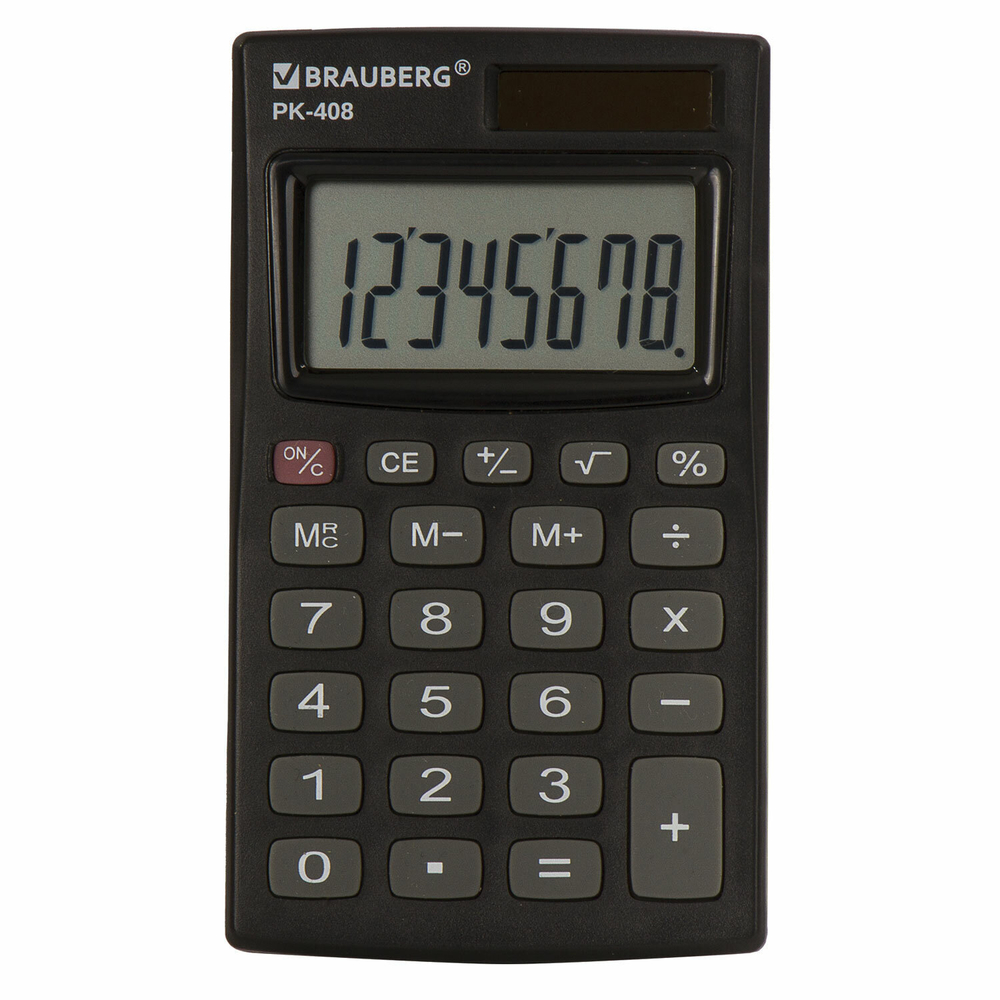Калькулятор карманный BRAUBERG PK-408-BK (97x56 мм) 8 разрядов двойное питание черный (2 штуки в упаковке)