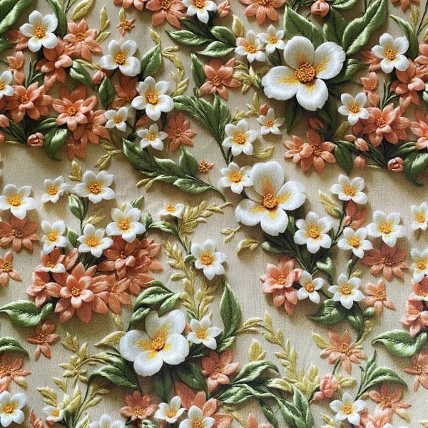 БЕЛО-РОЗОВЫЕ ЦВЕТЫ 3D, 100% хлопок, Handmade Fabrics 1