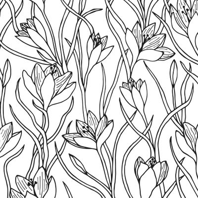 Seamless pattern of saffron flowers, crocus.