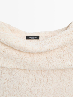 Massimo Dutti Топ из рельефной ткани с открытыми плечами, натуральный/кремовый