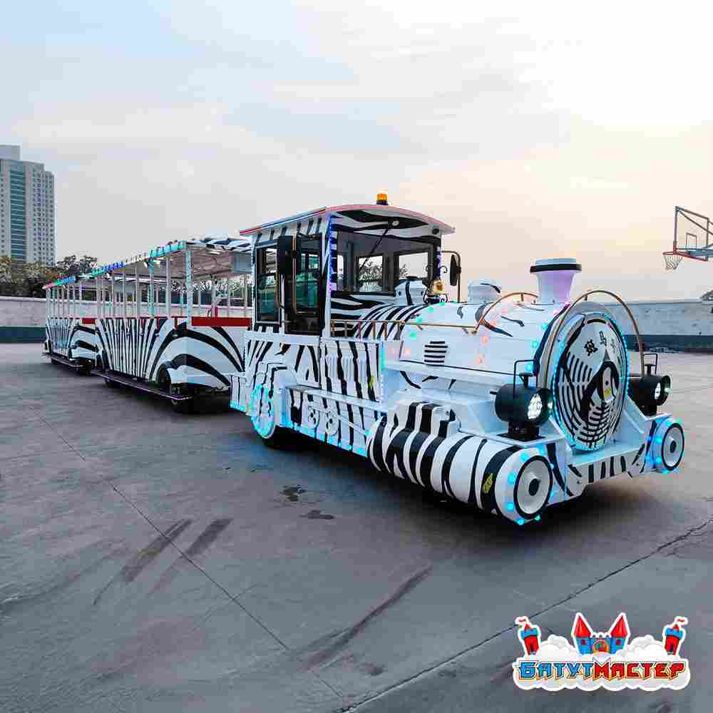 Безрельсовый паровозик «Зебралайт» 2 вагона, 25 мест, для парка