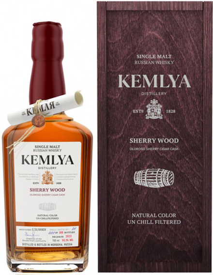 Виски Kemlya Sherry Wood wooden box, 0.7 л.