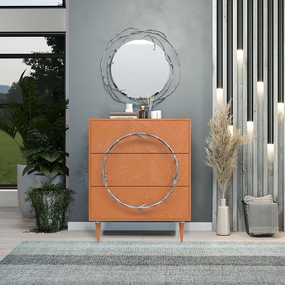 Комод Арт Колор leaves Классик Сильвер с 3 ящиками Томленый оранжевый