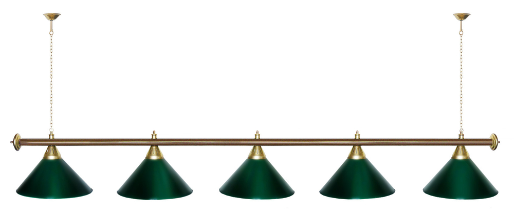 Лампа STARTBILLIARDS 5 пл. (плафоны зеленые,штанга зеленая,фурнитура золото)