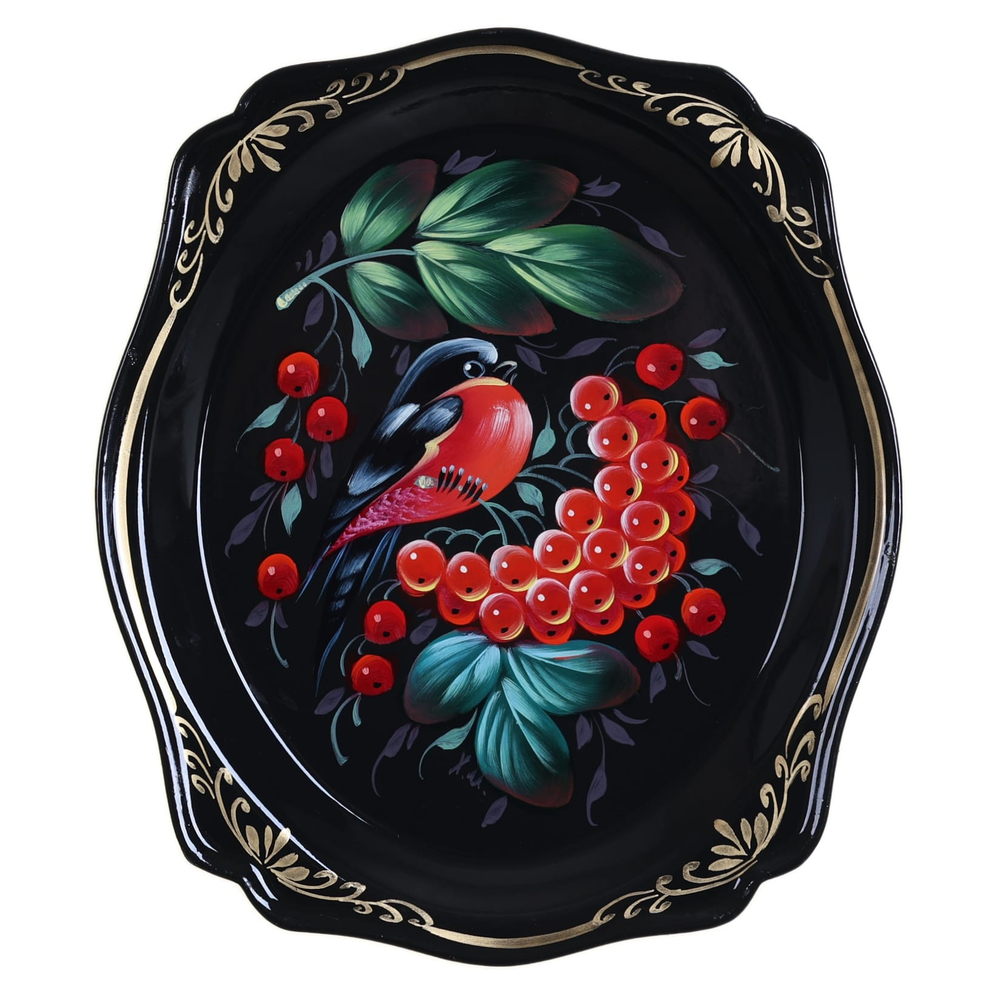 Жостовский поднос декоративный, размер 20х17 см (A3), металлический