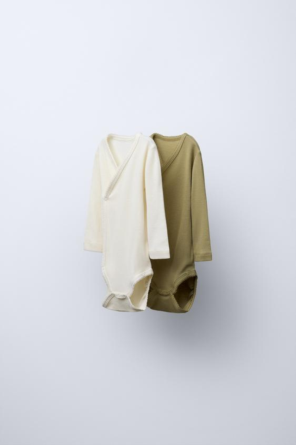 ZARA НАБОР ИЗ ДВУХ БОДИ ИЗ СМЕСОВОЙ МЕРИНОСОВОЙ ШЕРСТИ С ВЫРЕЗОМ КИМОНО, СВЕТЛО-ЗЕЛЕНЫЙ