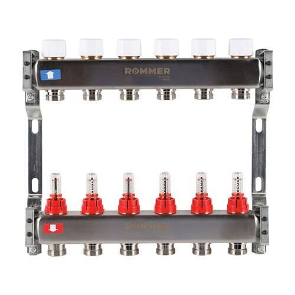 Коллекторная группа для теплого пола ROMMER RMS1200 - 1" на 6 контуров 3/4" EK