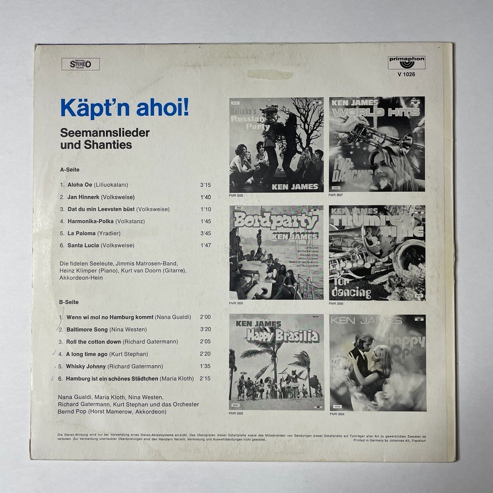 Винтажная виниловая пластинка LP Сборник Эстрады Kapt'n Ahoi (Germany 1970)