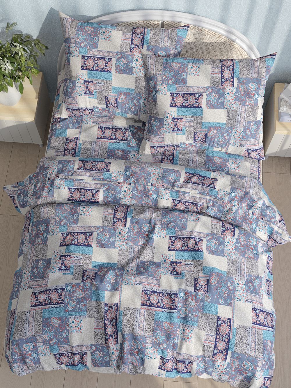 Наволочка комплект 2шт перкаль Сказка "Лоскутная мозаика" 70x70 см на молнии