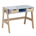 Стол письменный 94х64х75, Чек, школьный, компьютерный для школьника, парта многоуровневая с 2 ящиками на ножках из массива сосны, МДФ синий, Dipriz